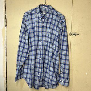 Peter Millar Shirt Mens Large Blue Plaid Long Sleeve Button Down